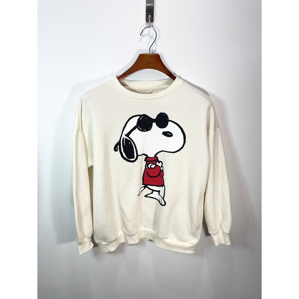 Snoopy Oversized Ivory pullover Sweatshirt with pockets size XX small by Sinsay